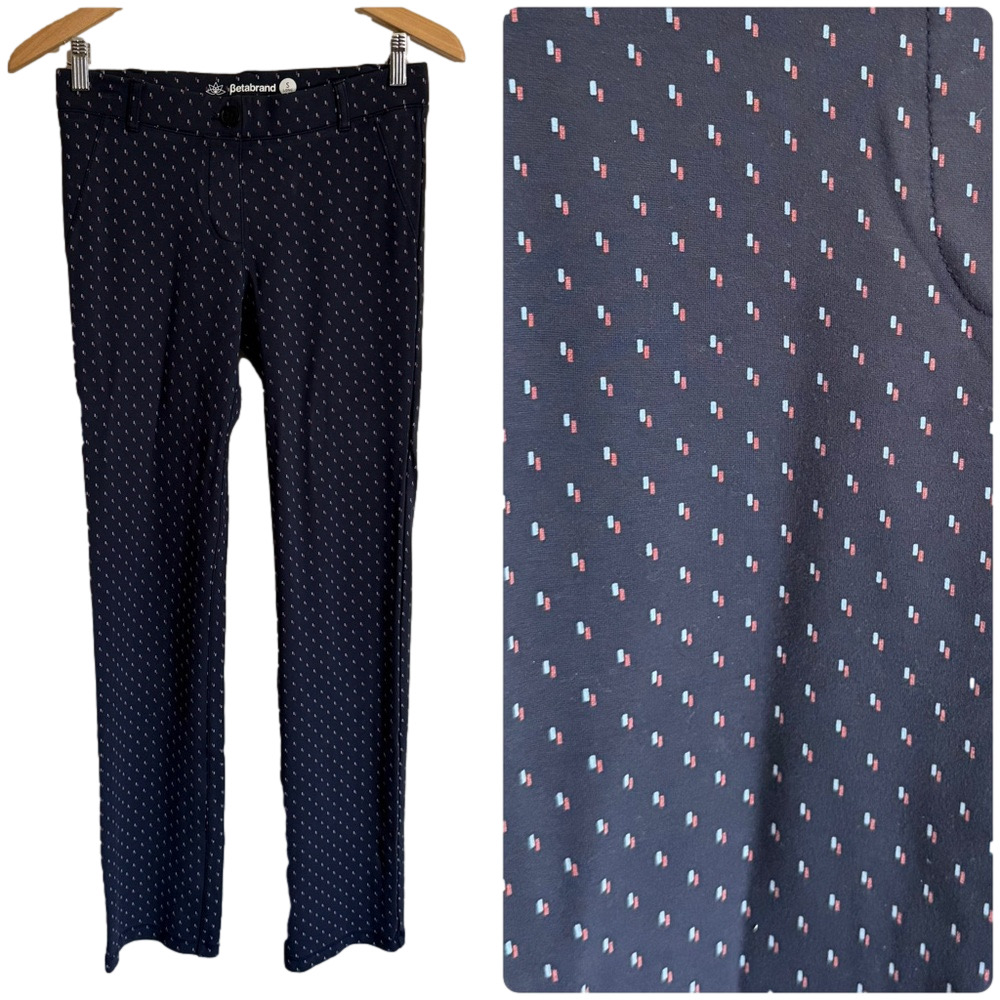 Betabrand Navy Patterned Womens Straight Leg Yoga Dress Pants Pull On Small Long - Picture 1 of 8